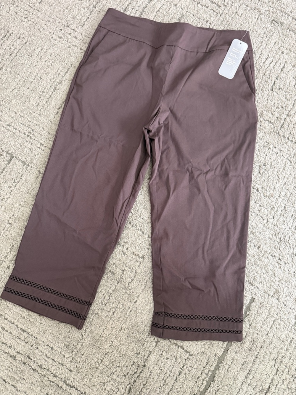 Allison Daley Mauve Cropped Knit Jeans with Trim Detail